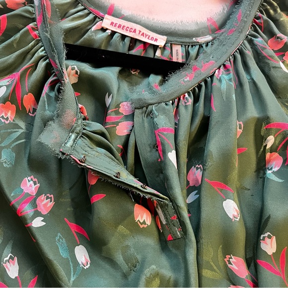 100% SILK REBECCA TAYLOR SILK FLORAL BLOUSE - Picture 11 of 12